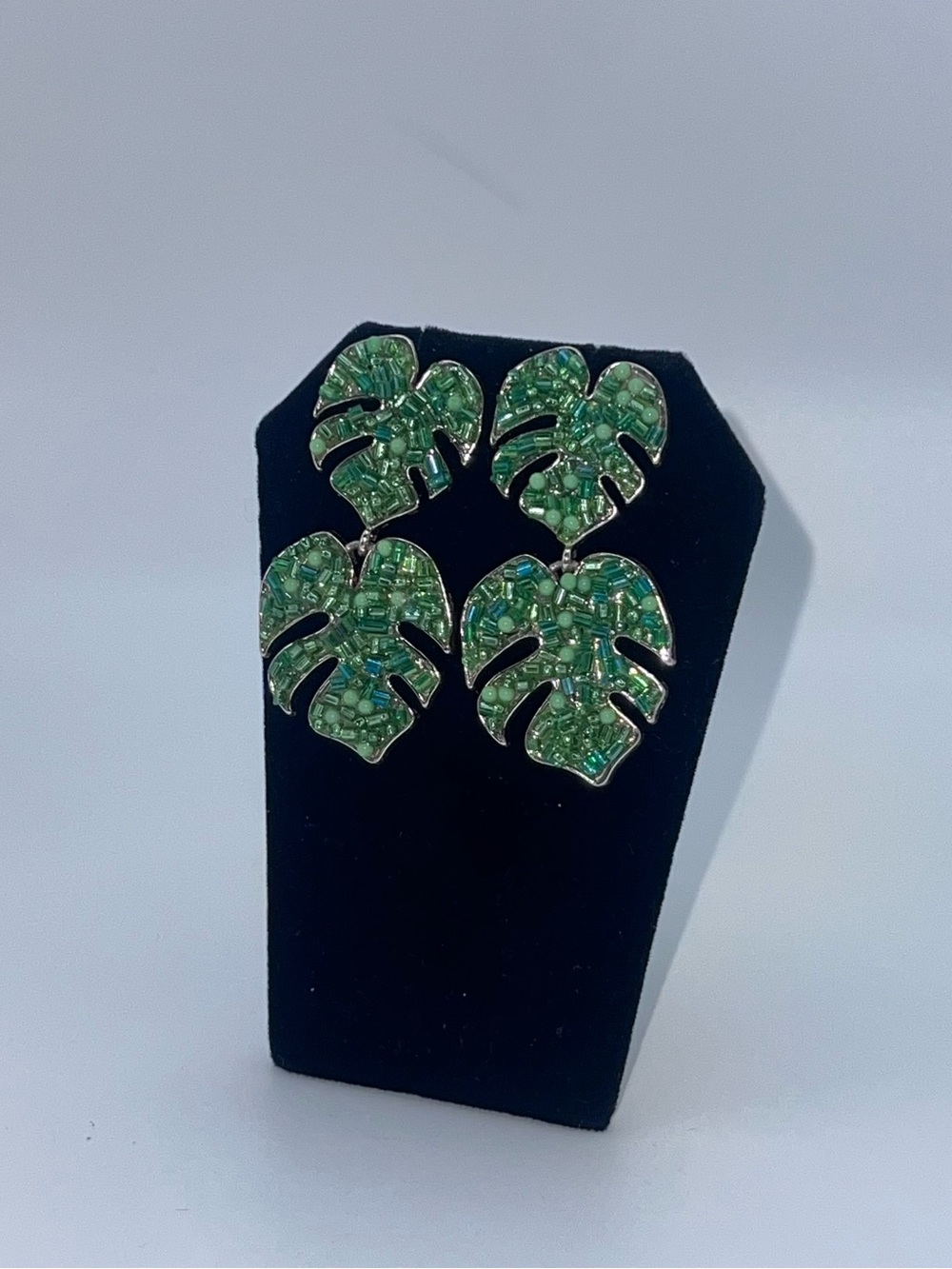 Sugarfix by BaubleBar Green Beaded Monstera Leaf Drop Statement Earrings